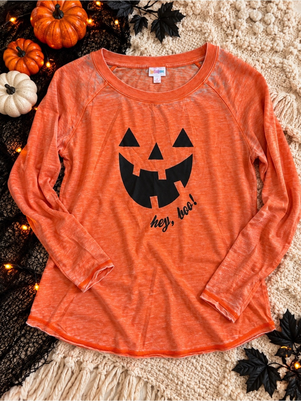 LuLaRoe Julie Wicked Cute Halloween Hey Boo Pumpkin Top Small